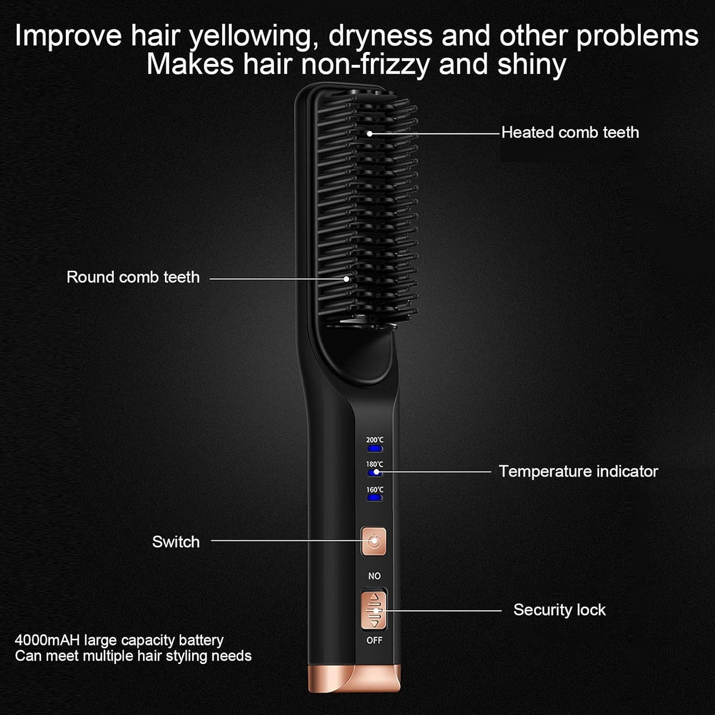 SleekPro™ Cordless Hair Straightening Comb – USB Rechargeable, 3-Temperature Hot Brush for Smooth & Shiny Hair