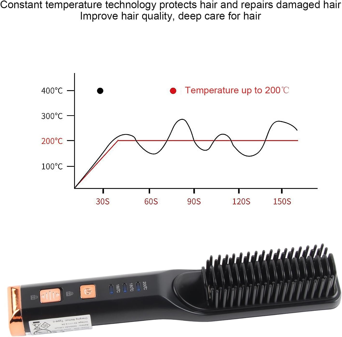 SleekPro™ Cordless Hair Straightening Comb – USB Rechargeable, 3-Temperature Hot Brush for Smooth & Shiny Hair