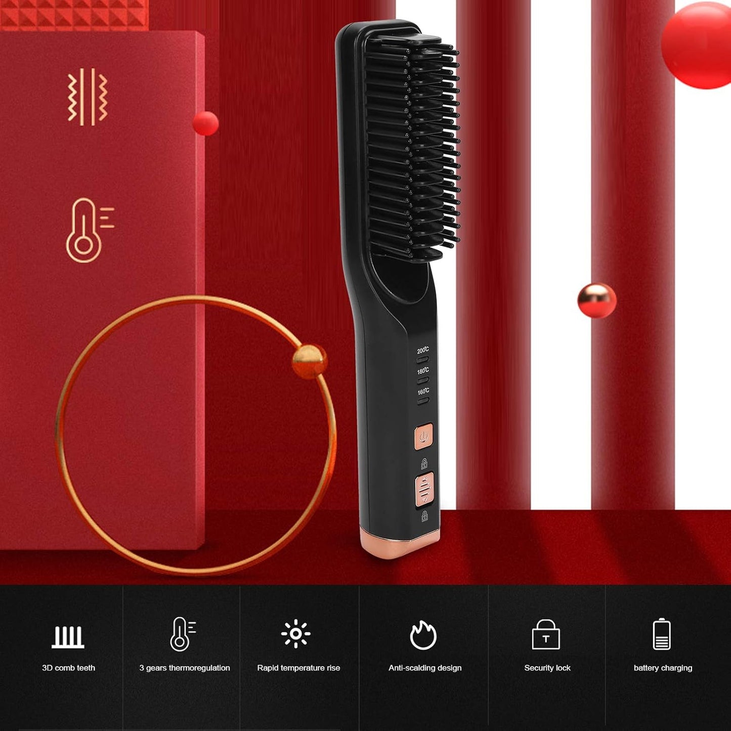 SleekPro™ Cordless Hair Straightening Comb – USB Rechargeable, 3-Temperature Hot Brush for Smooth & Shiny Hair