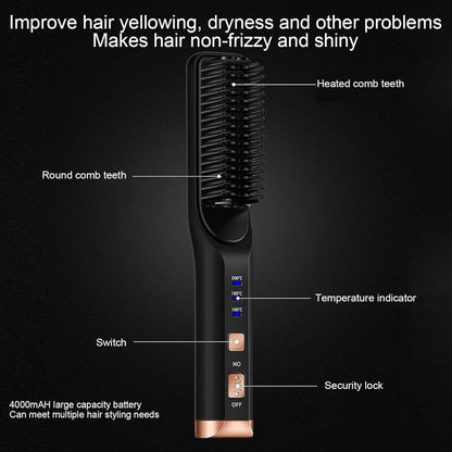 SleekPro™ Cordless Hair Straightening Comb – USB Rechargeable, 3-Temperature Hot Brush for Smooth & Shiny Hair