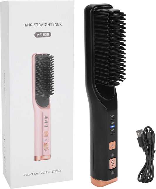 SleekPro™ Cordless Hair Straightening Comb – USB Rechargeable, 3-Temperature Hot Brush for Smooth & Shiny Hair